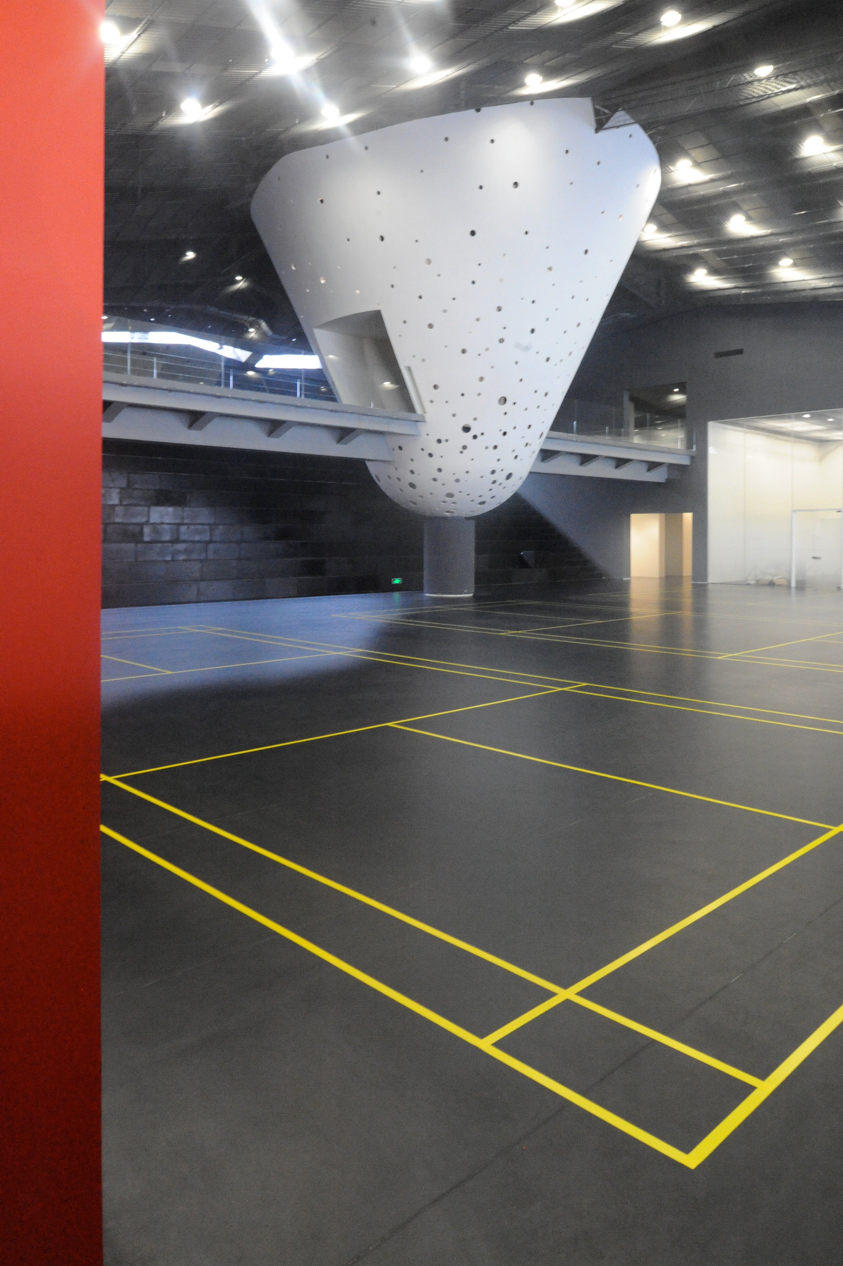 The same conical forms act as landmarks in the fitness center.