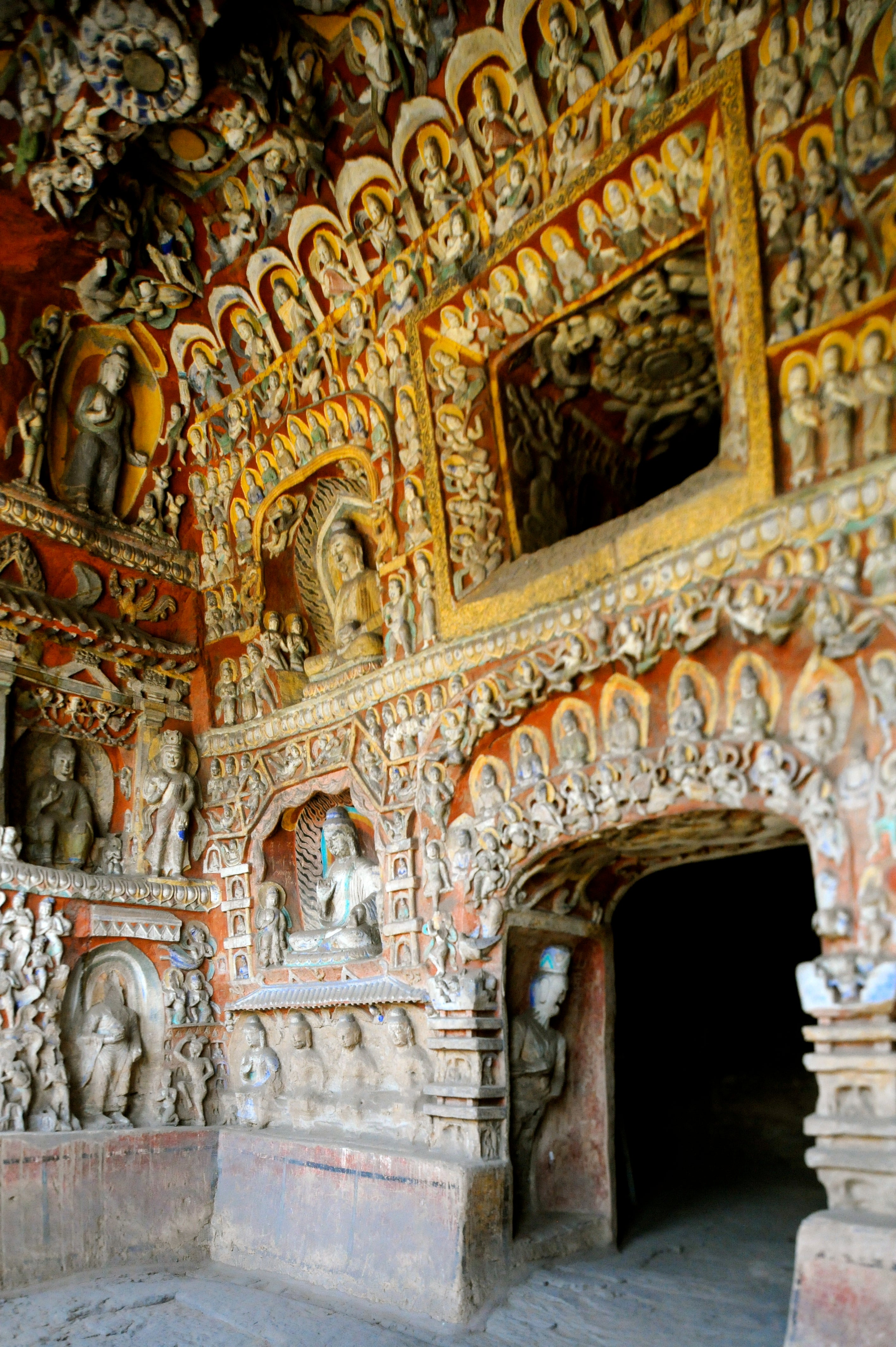 Thousands of tiny statues are carved out of some walls.