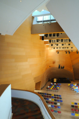 Walt Disney Concert Hall in Los Angeles LA California by architect Frank Gehry photographed by Larry Speck. Interior and Exterior views.
