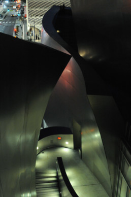Walt Disney Concert Hall in Los Angeles LA California by architect Frank Gehry photographed by Larry Speck. Interior and Exterior views.