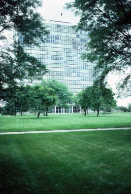 Lafayette Park in Detroit, Michigan by architect Ludwig Mies van der Rohe
