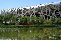 EXTERIOR CLEAR SUN BLUE SKY Herzog de Meuron Beijing National Stadium Bird's Nest