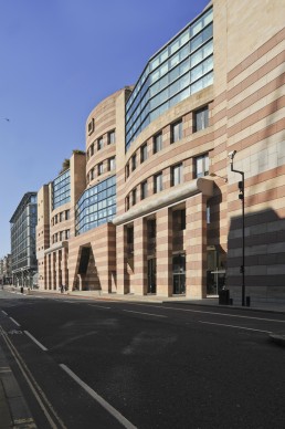 Number 1 Poultry in London, Britain by architects Michael Wilford, James Stirling